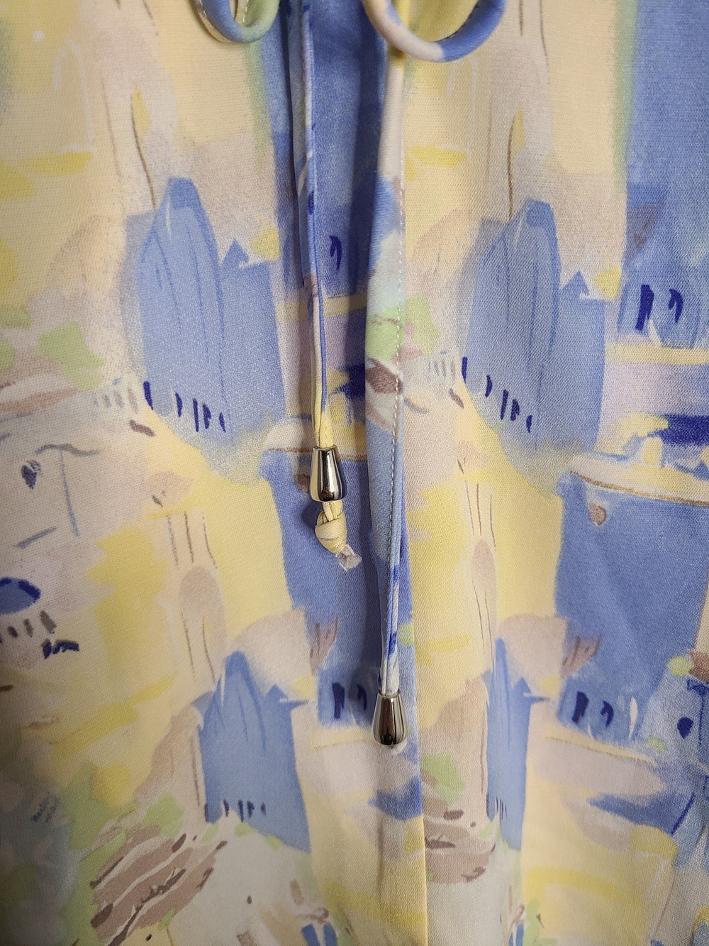 Entro Mediterranean Coastal Town Print Blouse Boho Ruffle Neck Plus Size 2X - Picture 5 of 9